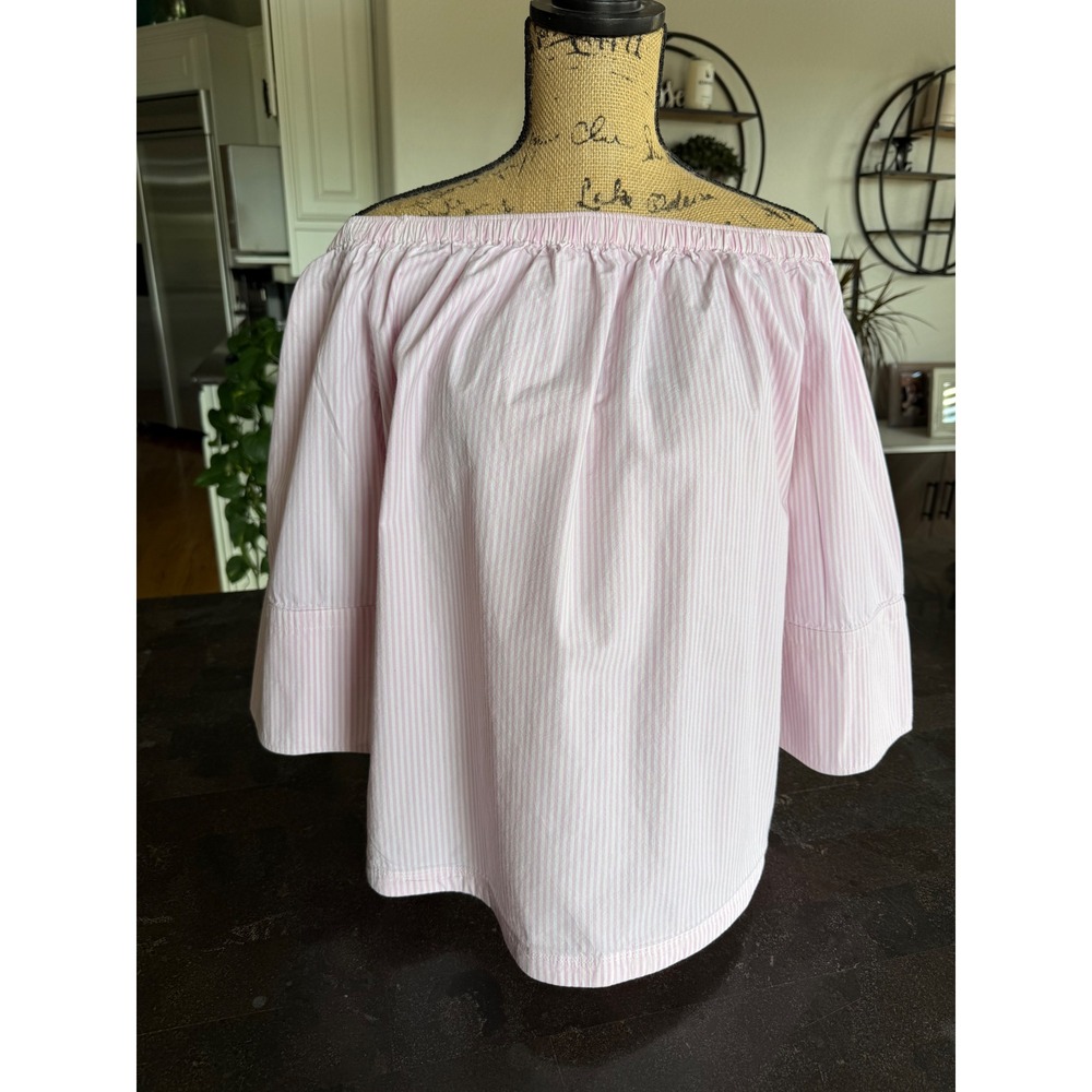 Free Assembly Pink White Striped Off Shoulder‎ Cotton Blouse Top Large